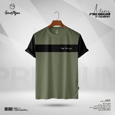 Picture of GoodMan Premium Quality Olive Color Cotton Short Sleeve T Shirt for Men.