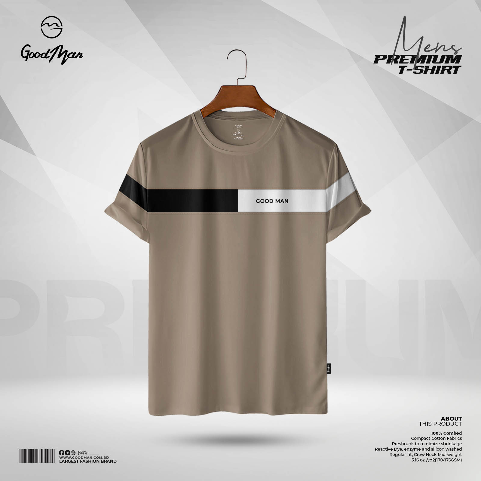 Picture of GoodMan Premium Quality Brown Color Cotton Short Sleeve T Shirt for Men.