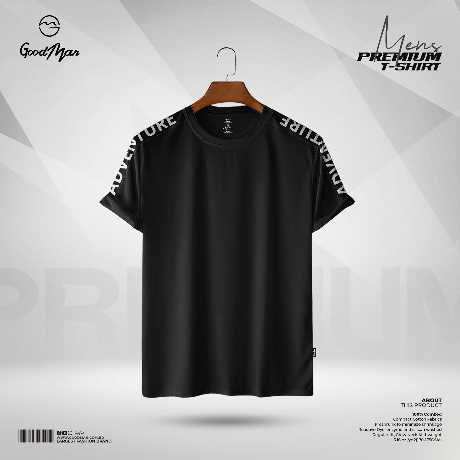 Picture of GoodMan Premium Quality Black Color Cotton Short Sleeve T Shirt for Men.