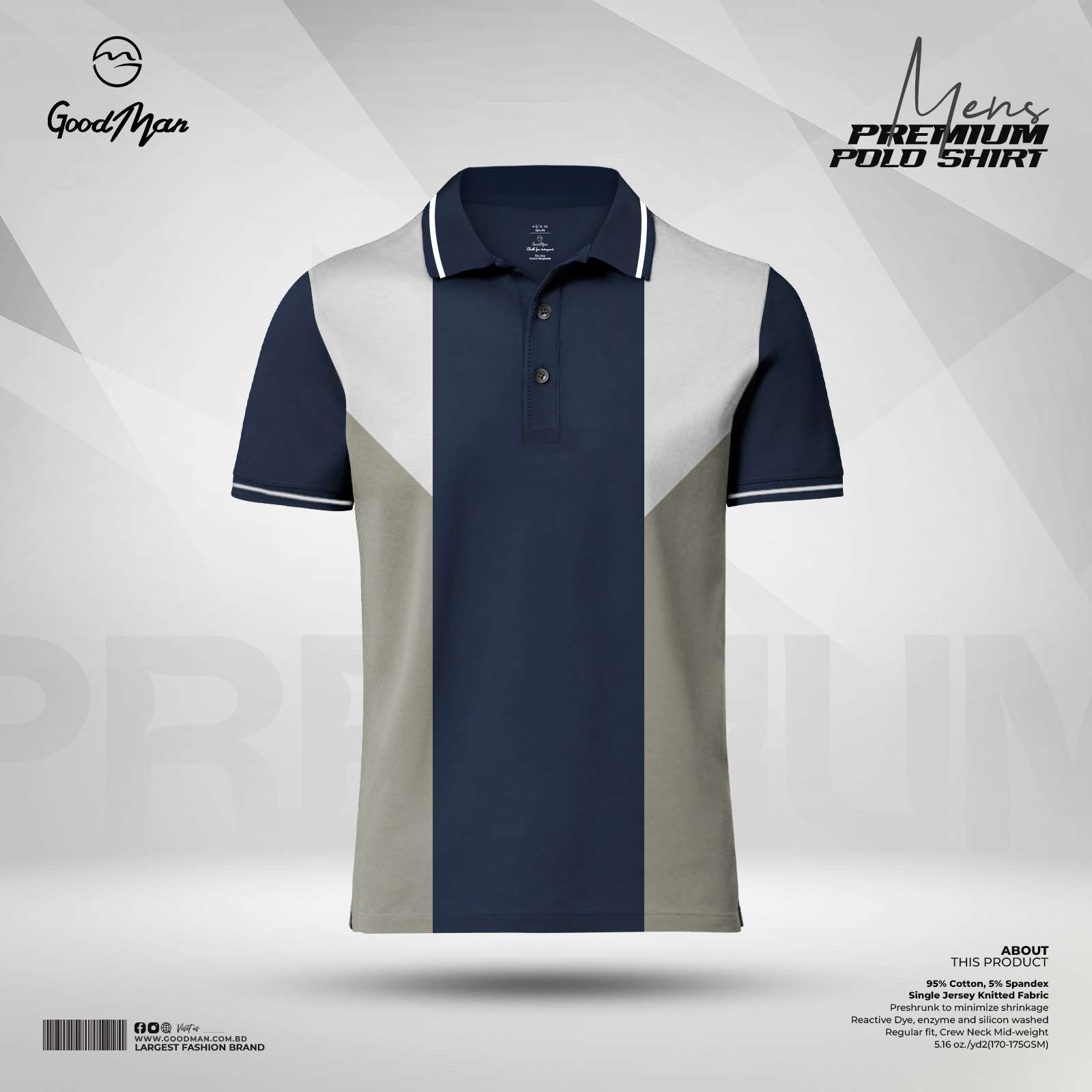 Picture of GoodMan Premium Quality Navy Blue Color Cotton Short Sleeve Polo T Shirt for Men.