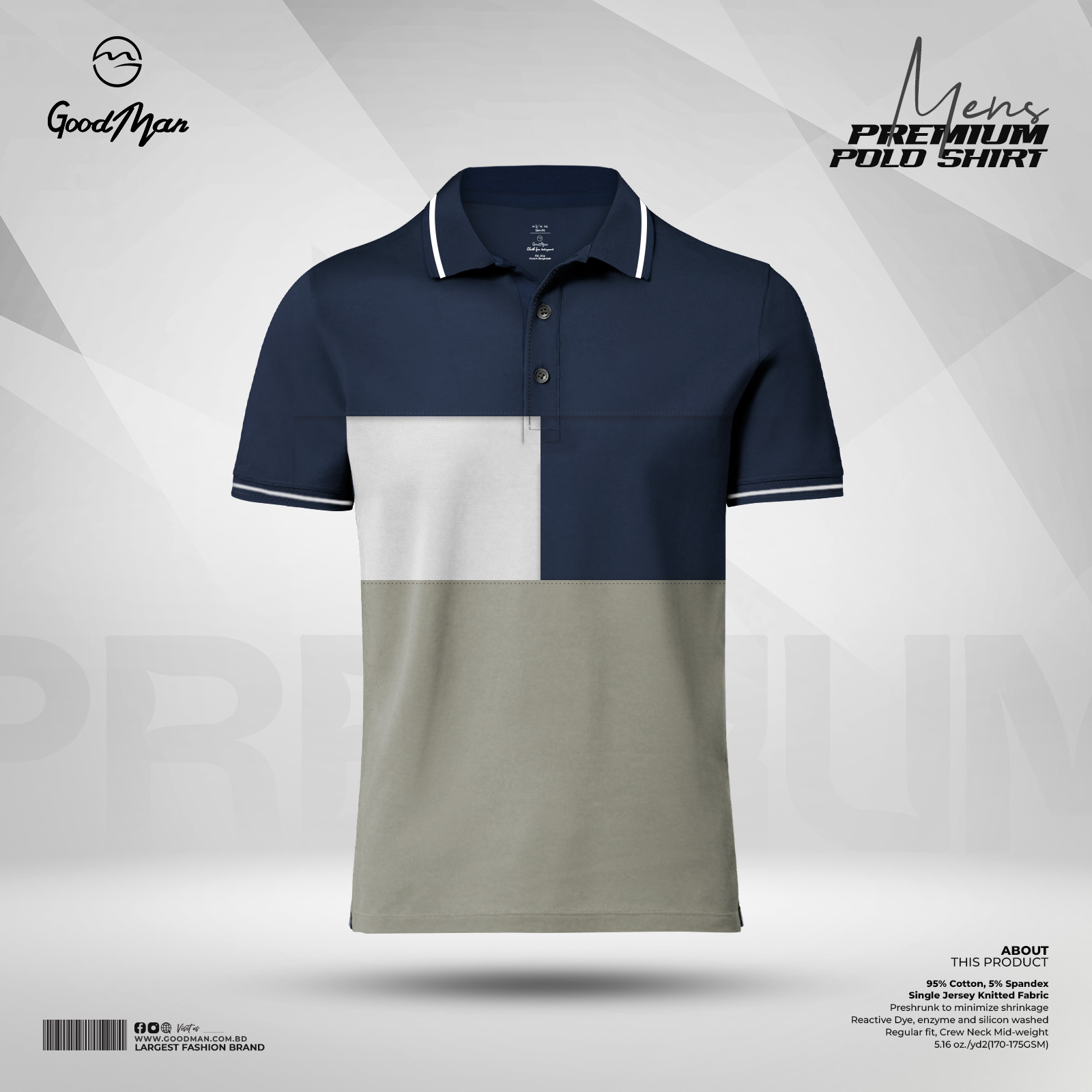 Picture of GoodMan Premium Quality Navy Blue Color Cotton Short Sleeve Polo T Shirt for Men.