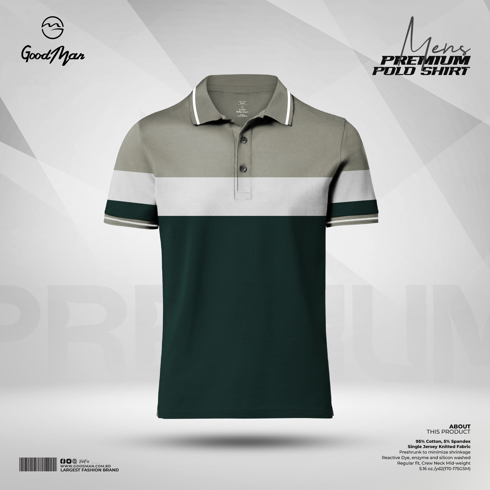 Picture of GoodMan Premium Quality Dark Green Color Cotton Short Sleeve Polo T Shirt for Men.