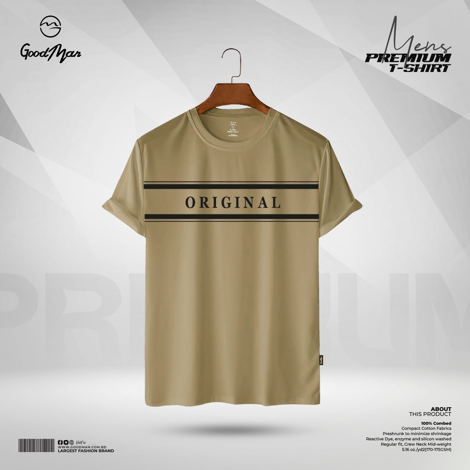 Picture of GoodMan Premium Quality Brown Color Cotton Short Sleeve T Shirt for Men.