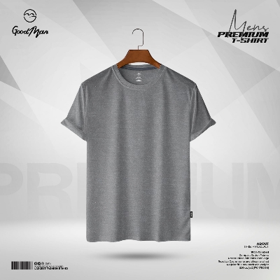 Picture of GoodMan Premium Quality Gray Melange Color Solid Cotton Short Sleeve T Shirt for Men.