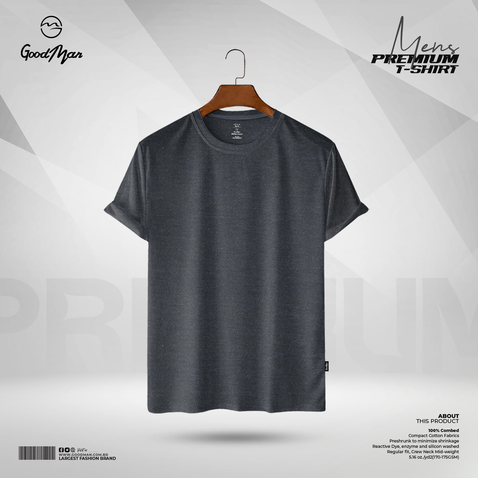 Picture of GoodMan Premium Quality Anthra Melange Color Solid Cotton Short Sleeve T Shirt for Men.