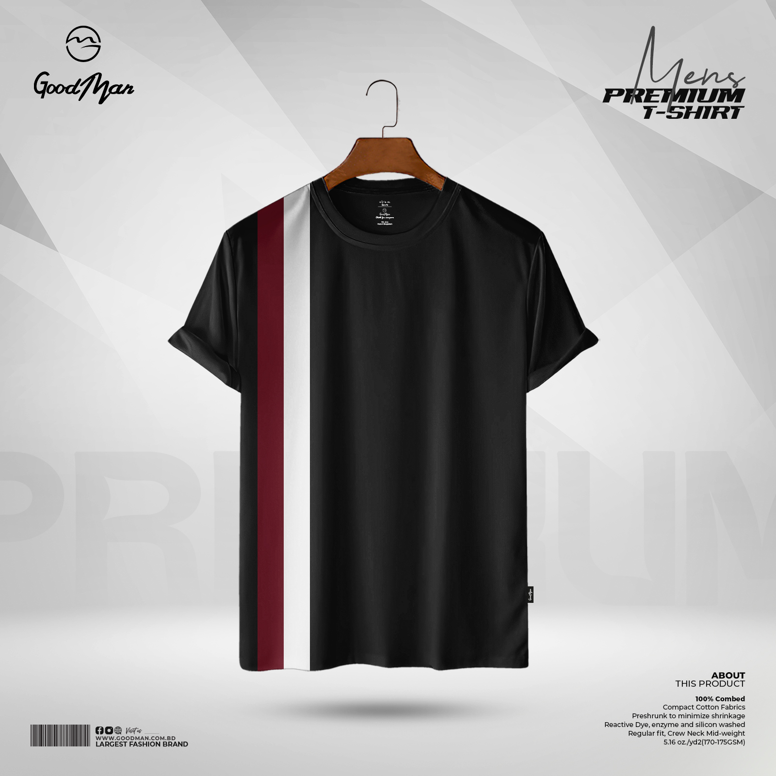 Picture of GoodMan Premium Quality Black Color Cotton Short Sleeve T Shirt for Men.
