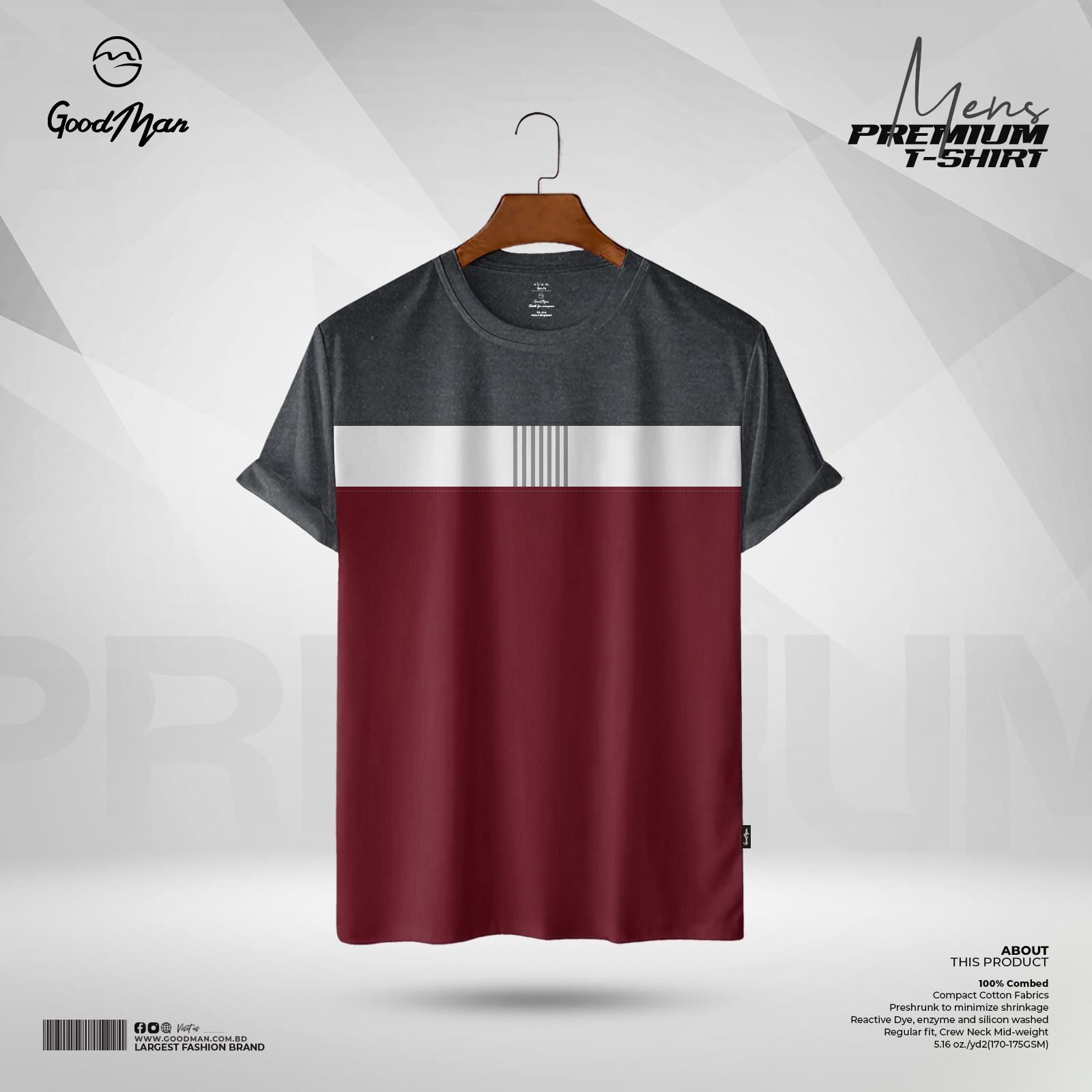 Picture of GoodMan Premium Quality Maroon Color Cotton Short Sleeve T Shirt for Men.