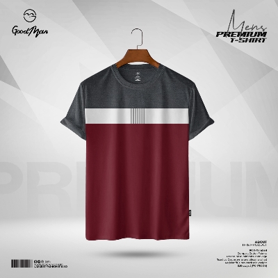 Picture of GoodMan Premium Quality Maroon Color Cotton Short Sleeve T Shirt for Men.