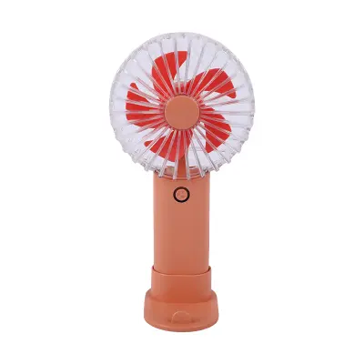 Picture of Portable Mini Handheld USB Rechargeable Fan with Stand – Strong Airflow, Quiet Personal Cooling Fan for Home, Office, Travel & Outdoor Use (Orange)