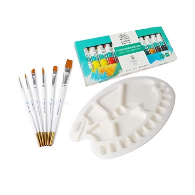 Picture of Artist Acrylic Combo Pack-Brush Set 6Pcs,Round Colour palette,Winsor Newton Fine Acrylic Colour Set 12 Colour Tube 10ml