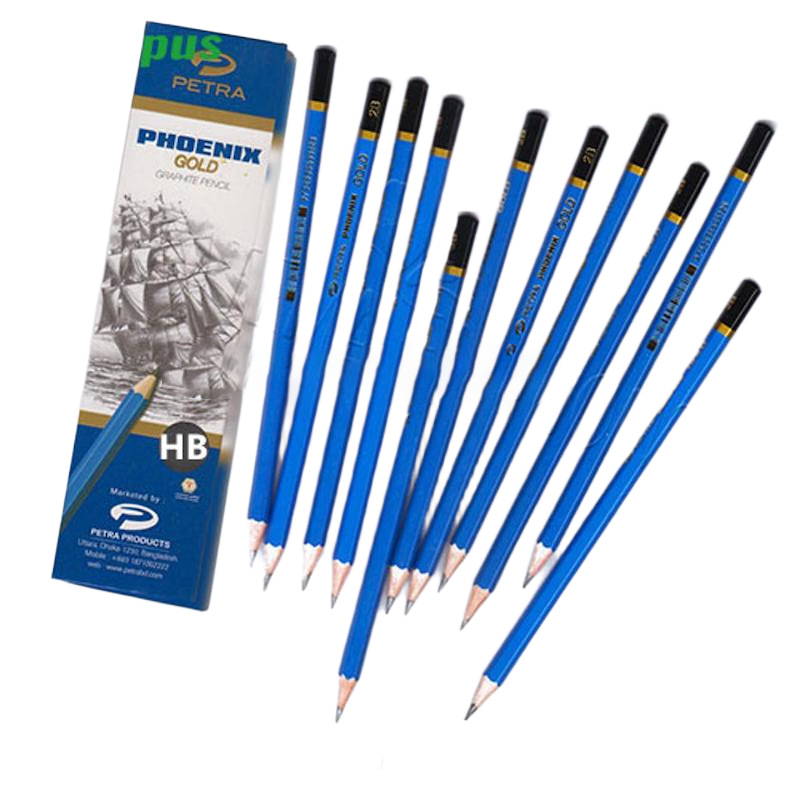 Picture of Petra Phoenix Gold Graphite Pencils HB,2B,4B Pack of 12 Pcs