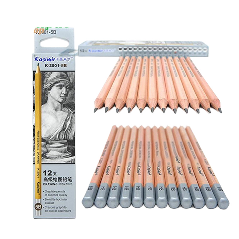 Picture of Kasimir Graphite Sketching Pencils 12B,10B,8B,7B,6B,5B,4B,3B,2B,HB,2H,4H Pack Of 12 Pcs