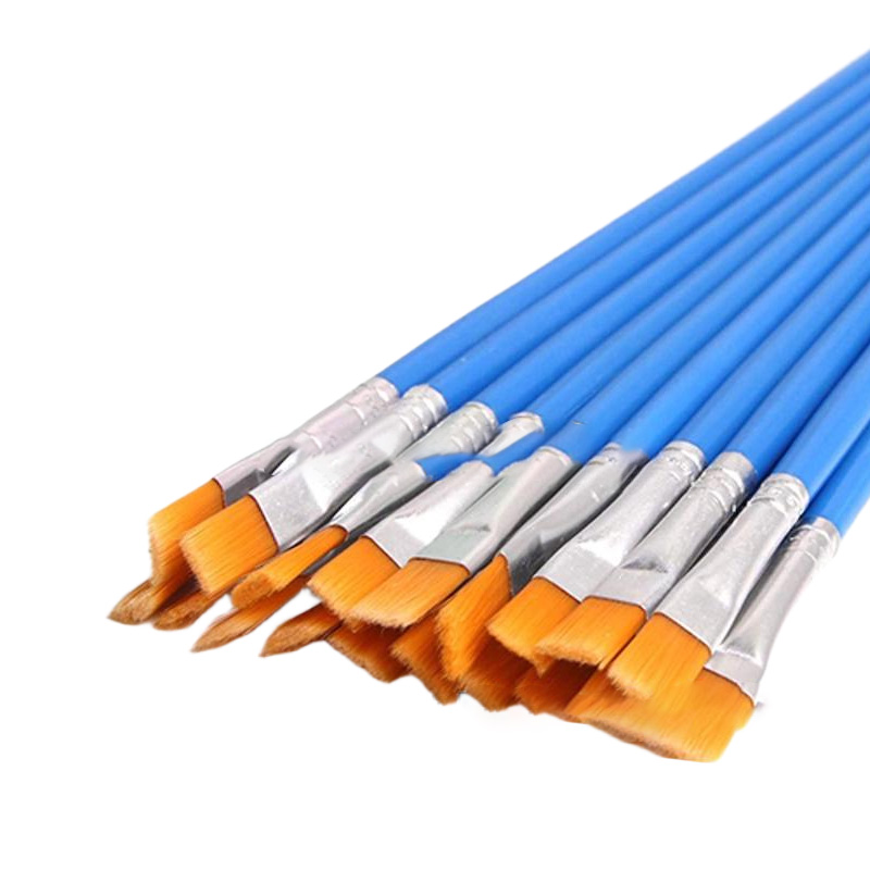 Picture of Novelty Blue Flat Nylon Hair Artist Paint Brush Suitable For Watercolor, Acrylics and Oil Painting  Set Of 12 Pcs