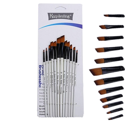 Picture of KeepSmiling Artist Angle Paint Brush Set Suitable for Water & Acrylic & Oil Color paint 12 Pcs