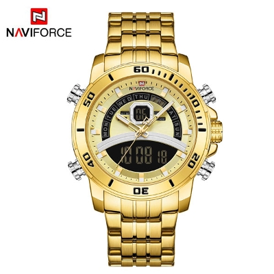 Picture of NAVIFORCE NF9181 Golden Stainless Steel Dual Time Wrist Watch For Men - Golden 