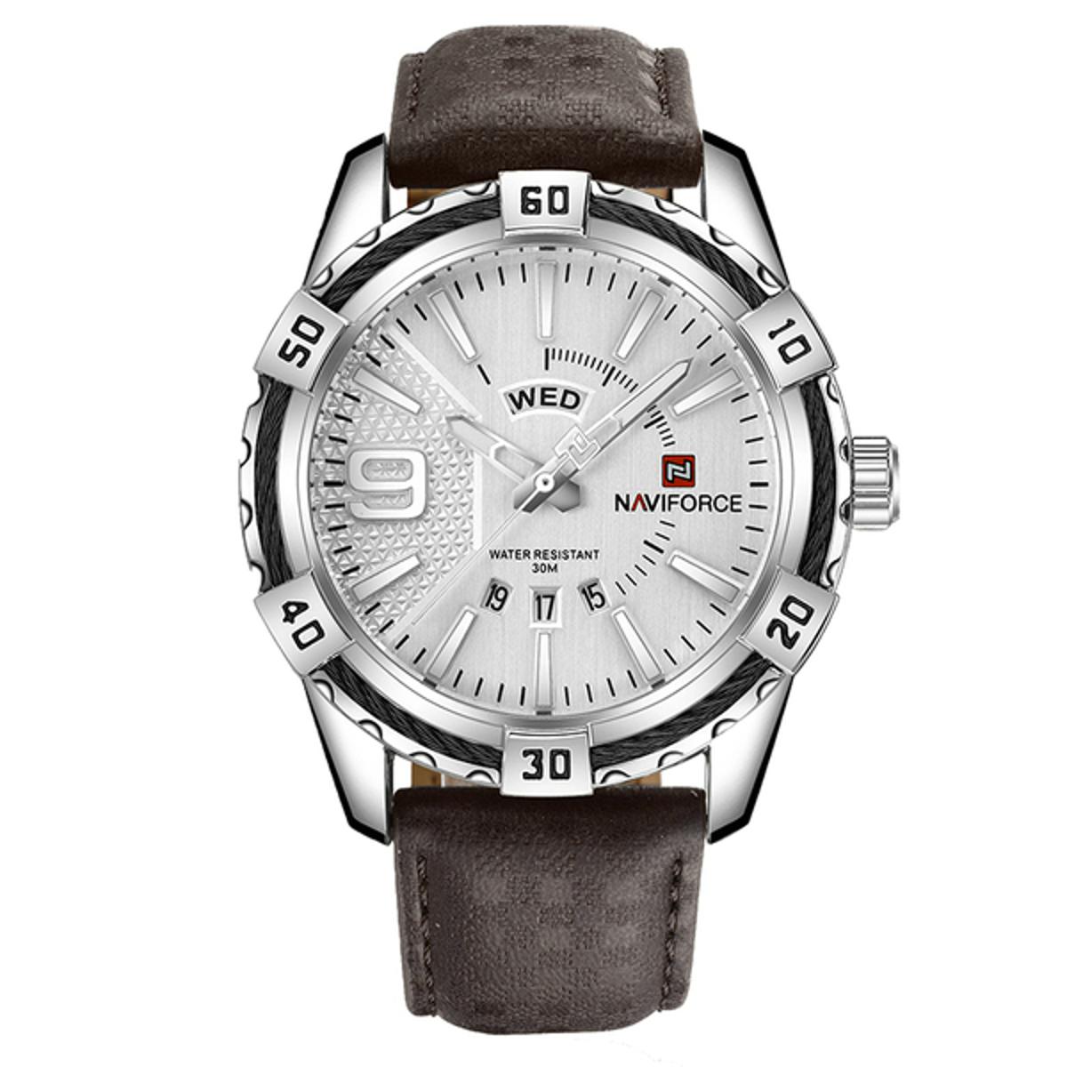 Picture of Naviforce NF9117  Coffee PU Leather Analog Watch for Men  Silver & Coffee