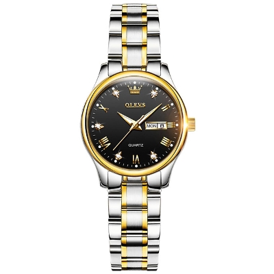 Picture of Olevs 5563 Silver Golden Two Tone Stainless Steel Analog Wrist Watch For Women
