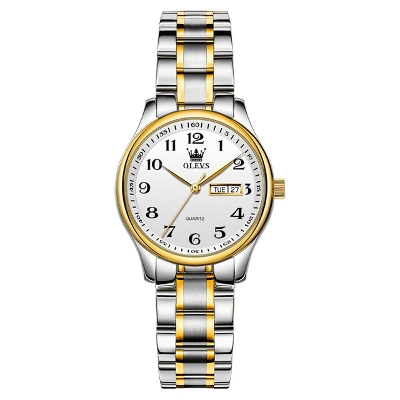 Picture of Olevs 5567 Silver Golden Two Tone Stainless Steel Analog Wrist Watch For Women