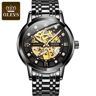 Picture of Olevs 9901 Black Stainless Steel Automatic Mechanical Wrist Watch For Men