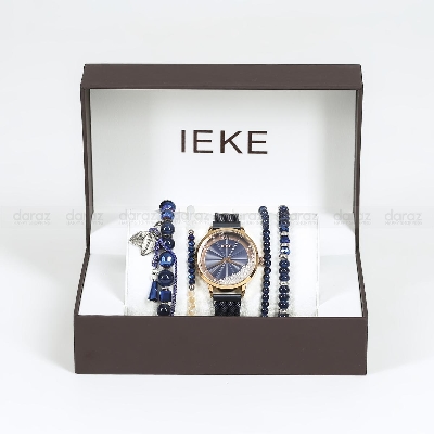 Picture of IEKE 88063 Classic Royal Blue Mesh Stainless Steel Analog Watch For Women - RoseGold & Royal Blue