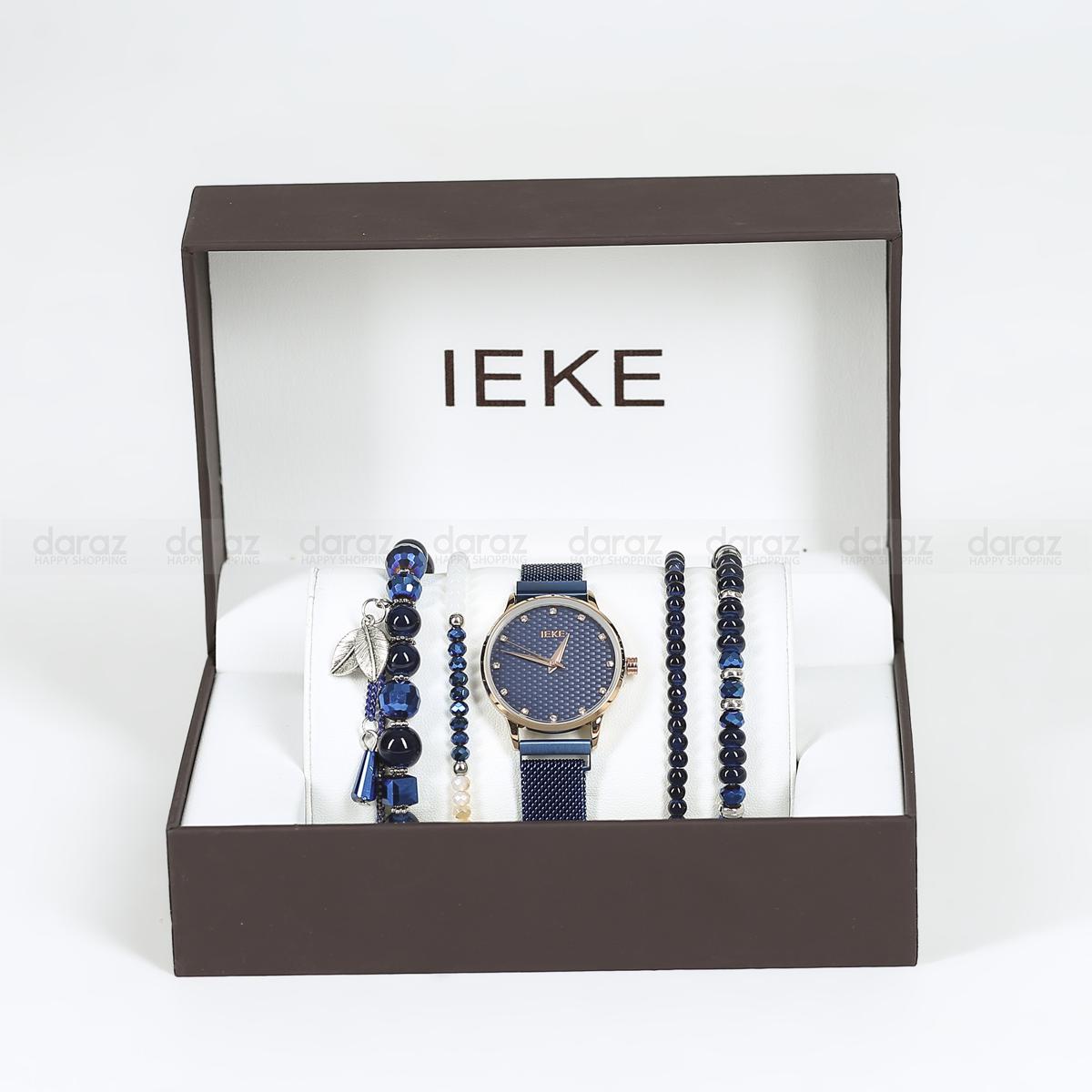 Picture of IEKE 88046 Classic Royal Blue Mesh Stainless Steel Analog Watch For Women - RoseGold & Royal Blue