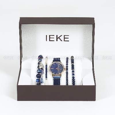 Picture of IEKE 88046 Elegant Royal Blue Mesh Stainless Steel Analog Watch For Women - RoseGold & Royal Blue