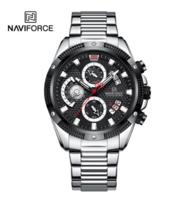 Picture of NAVIFORCE NF8021 Silver Stainless Steel Chronograph Watch For Men - Black & Silver