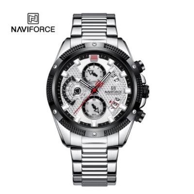 Picture of NAVIFORCE NF8021 Silver Stainless Steel Chronograph Watch For Men - White & Silver