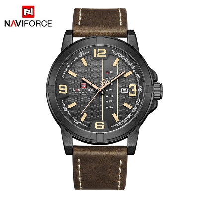 Picture of NAVIFORCE NF9177 Chocolate PU Leather Analog Watch For Men - Black & Chocolate