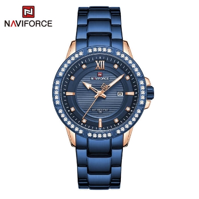 Picture of NAVIFORCE NF9187 Royal Blue Stainless Steel Analog Watch For Men - RoseGold & Royal Blue