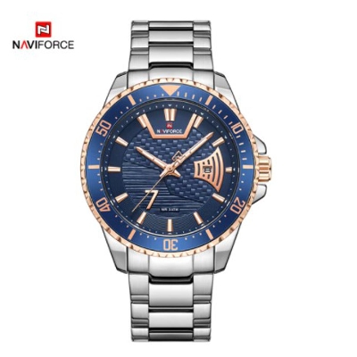 Picture of NAVIFORCE NF9191 Silver Stainless Steel Analog Watch For Men - Royal Blue & RoseGold