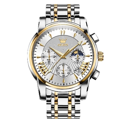 Picture of Olevs 2876S Silver Golden Two Tone Stainless Steel Chronograph Wrist Watch For Men
