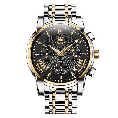 Picture of Olevs 2876S Silver Golden Two Tone Stainless Steel Chronograph Wrist Watch For Men