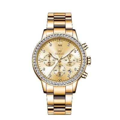 Picture of Olevs 9933S Golden Stainless Steel Chronograph Wrist Watch For Women