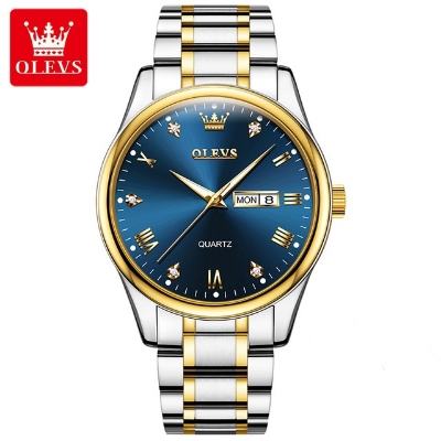 Picture of Olevs 5563 Silver Golden Two Tone Stainless Steel Analog Wrist Watch For Men