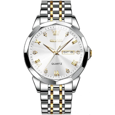 Picture of Olevs 9941 Silver Golden Two Tone Stainless Steel Analog Wrist Watch For Men