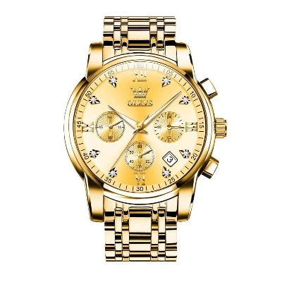 Picture of Olevs 2858 Golden Stainless Steel Chronograph Wrist Watch For Men