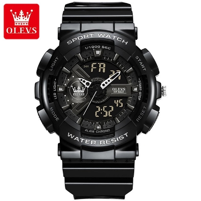 Picture of Olevs 1102 Black TPU Rubber Dual Time Wrist Watch For Unisex