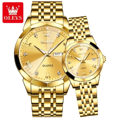 Picture of OLEVS 9931 Golden Stainless Steel Analog Wrist Watch For Couple