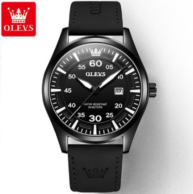 Picture of OLEVS 9962 Black PU Leather Analog Wrist Watch For Men