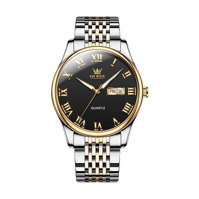 Picture of OLEVS 9979 Silver Golden Two Tone Stainless Steel Analog Wrist Watch For Men