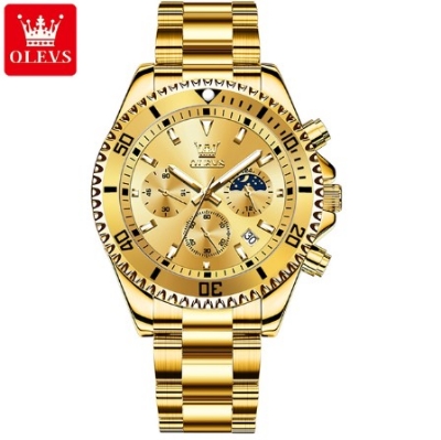 Picture of Olevs 2870 Golden Stainless Steel Chronograph Wrist Watch For Men - Golden 