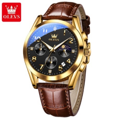Picture of Olevs 2890L Brown PU Leather Chronograph Wrist Watch For Men