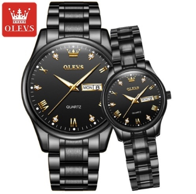 Picture of OLEVS 5563 Black Stainless Steel Analog Wrist Watch For Couple
