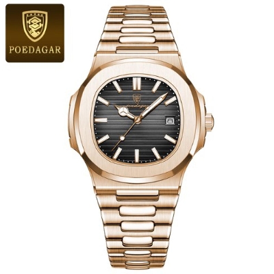 Picture of Poedagar PO613S RoseGold Stainless Steel Analog Wrist Watch For Men - Black & RoseGold 