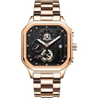 Picture of Poedagar PO628S RoseGold Stainless Steel Chronograph Wrist Watch For Men - Black & RoseGold 