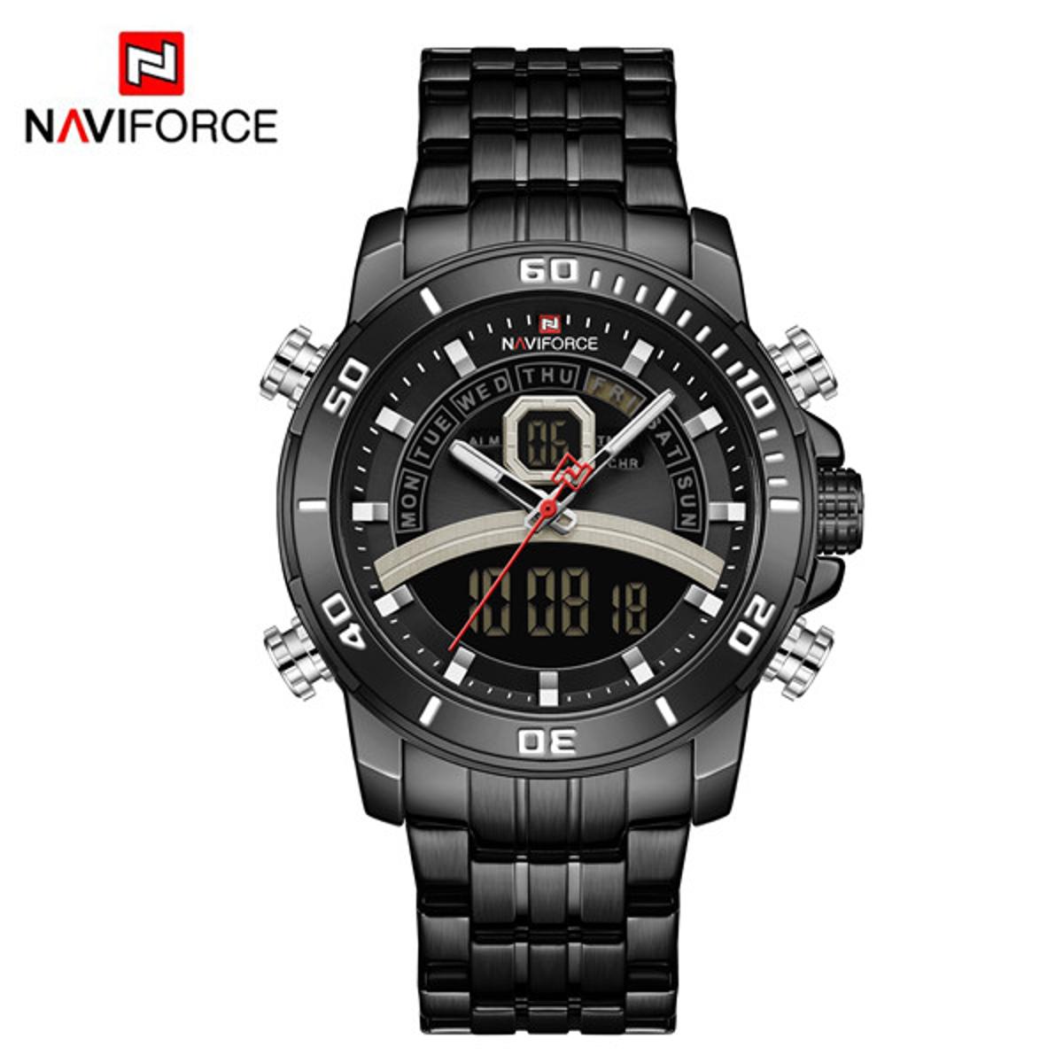 Picture of NAVIFORCE NF9181 Black Stainless Steel Dual Time Wrist Watch For Men - Black 