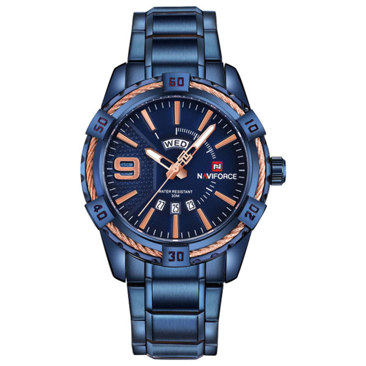 Picture of NAVIFORCE NF9117 Royal Blue Stainless Steel Analog Watch for Men - RoseGold & Royal Blue