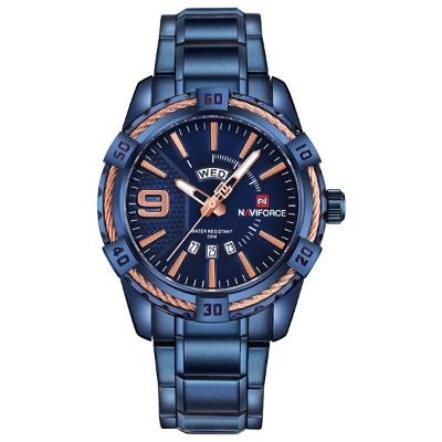 Picture of NAVIFORCE NF9117 Royal Blue Stainless Steel Analog Watch for Men - RoseGold & Royal Blue