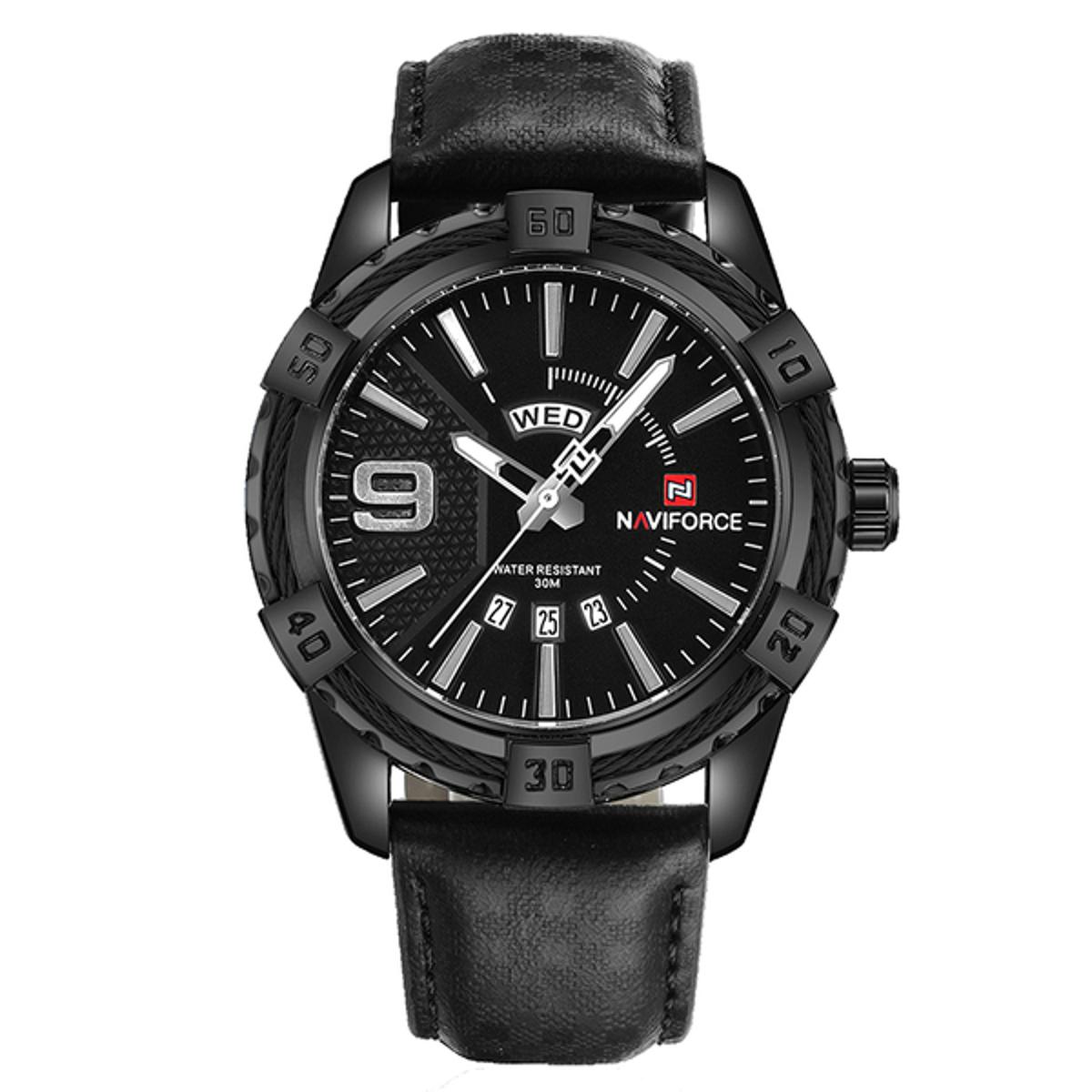 Picture of Naviforce NF9117 - Black PU Leather Analog Watch for Men - Black